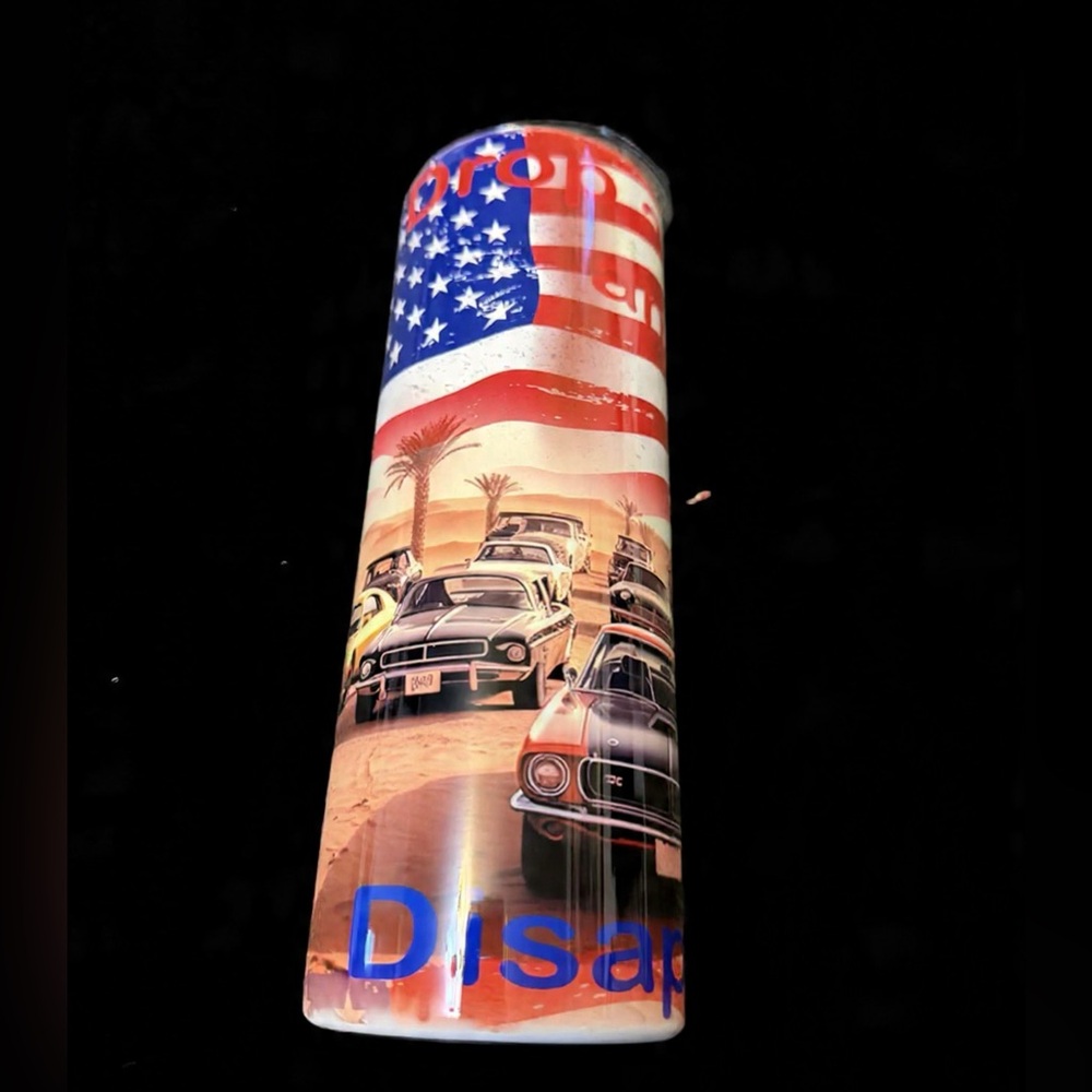 Patriotic Classic Cars Printed Tumblers Drop a Gear and Disappear